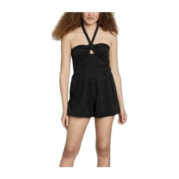 Wild Fable Women's Terry Towel Halter Style Romper - Black - Picture 1 of 6